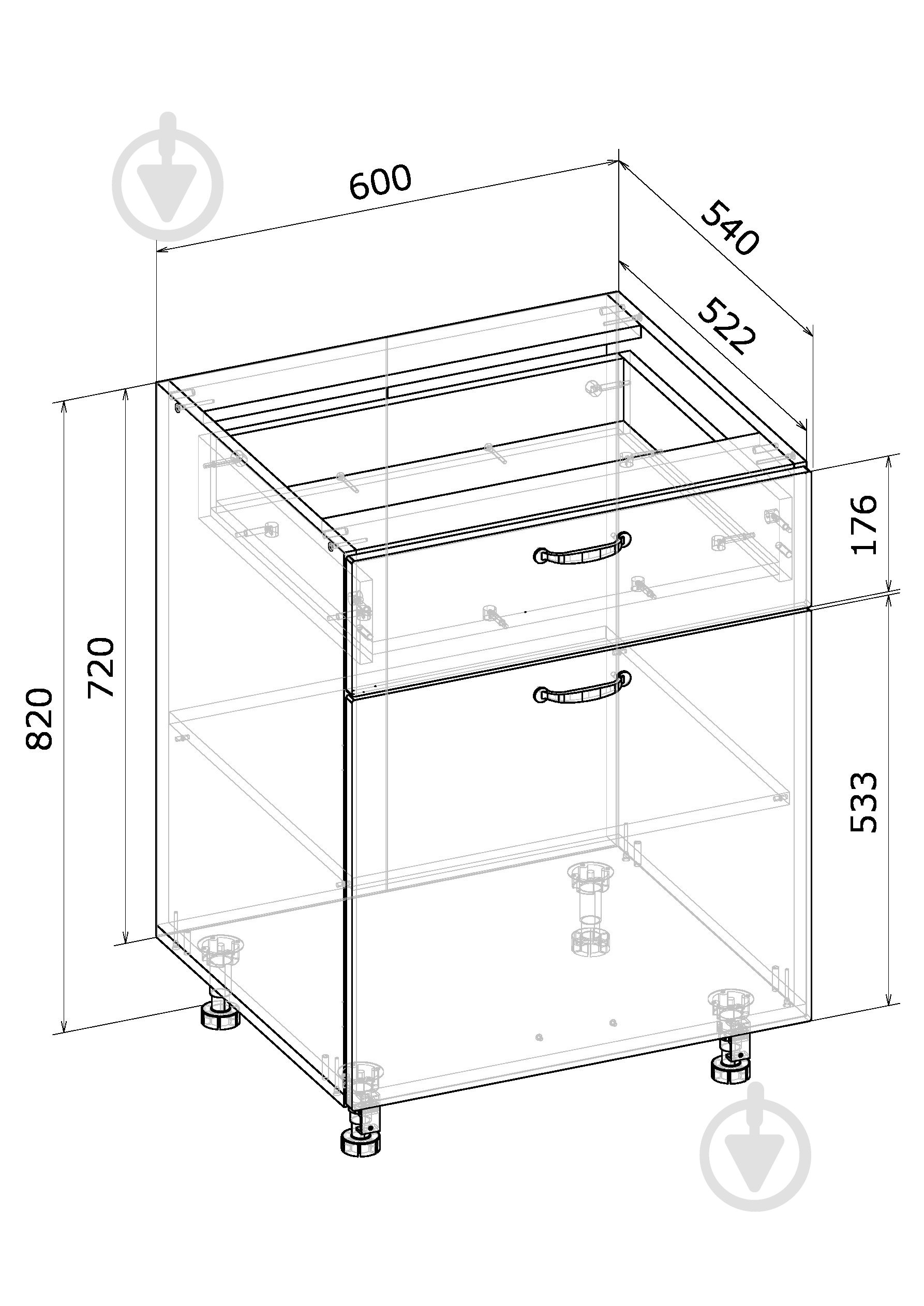 УЦІНКА! Тумба нижня Грейд МС Мері Q-25 Ня-3 (1+1) 60х82х54 см дуб платиновий/білий (УЦ №2533) - фото 4