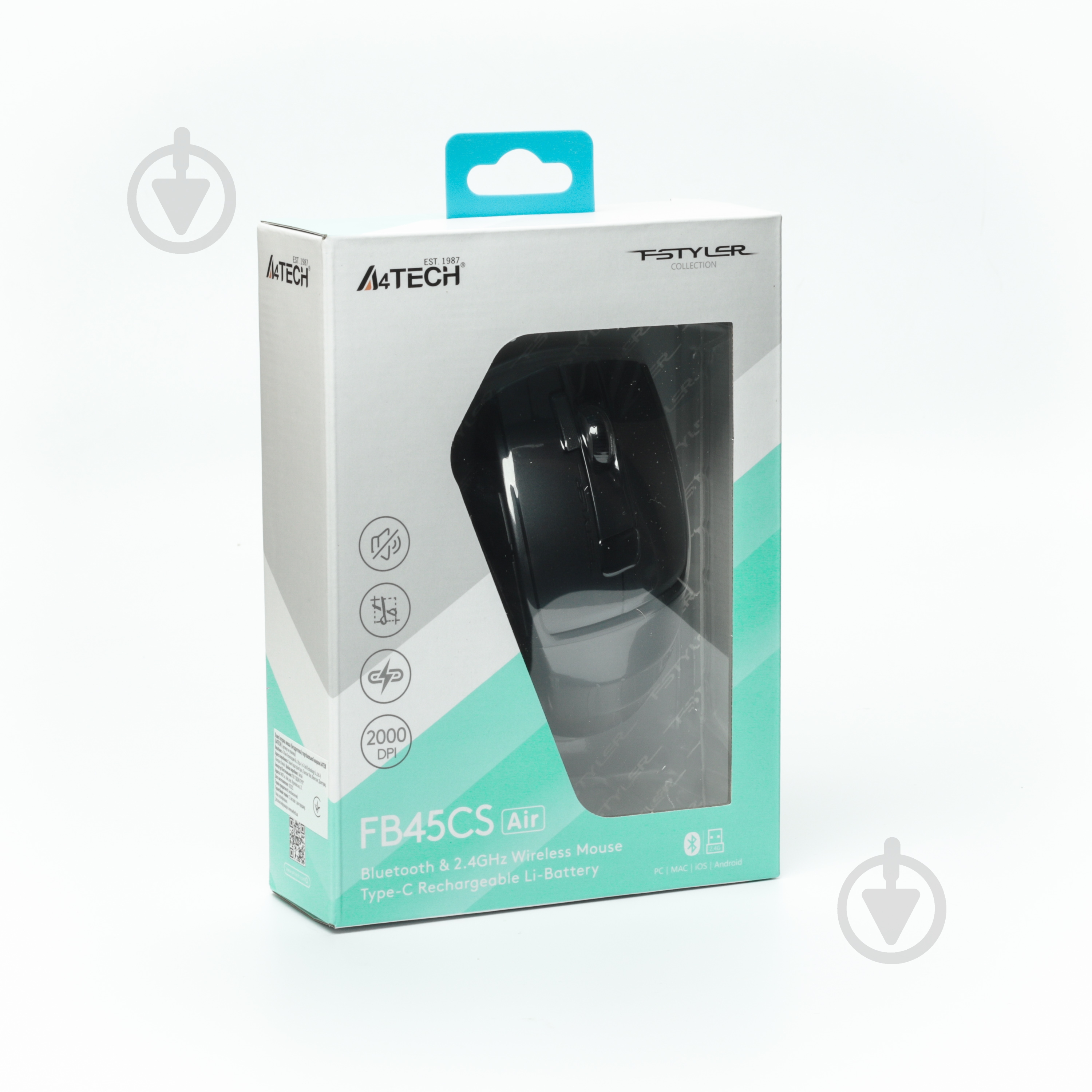 Мишка бездротова A4Tech безшумна, 2000 dpi black/grey (FG45CS Air) - фото 7