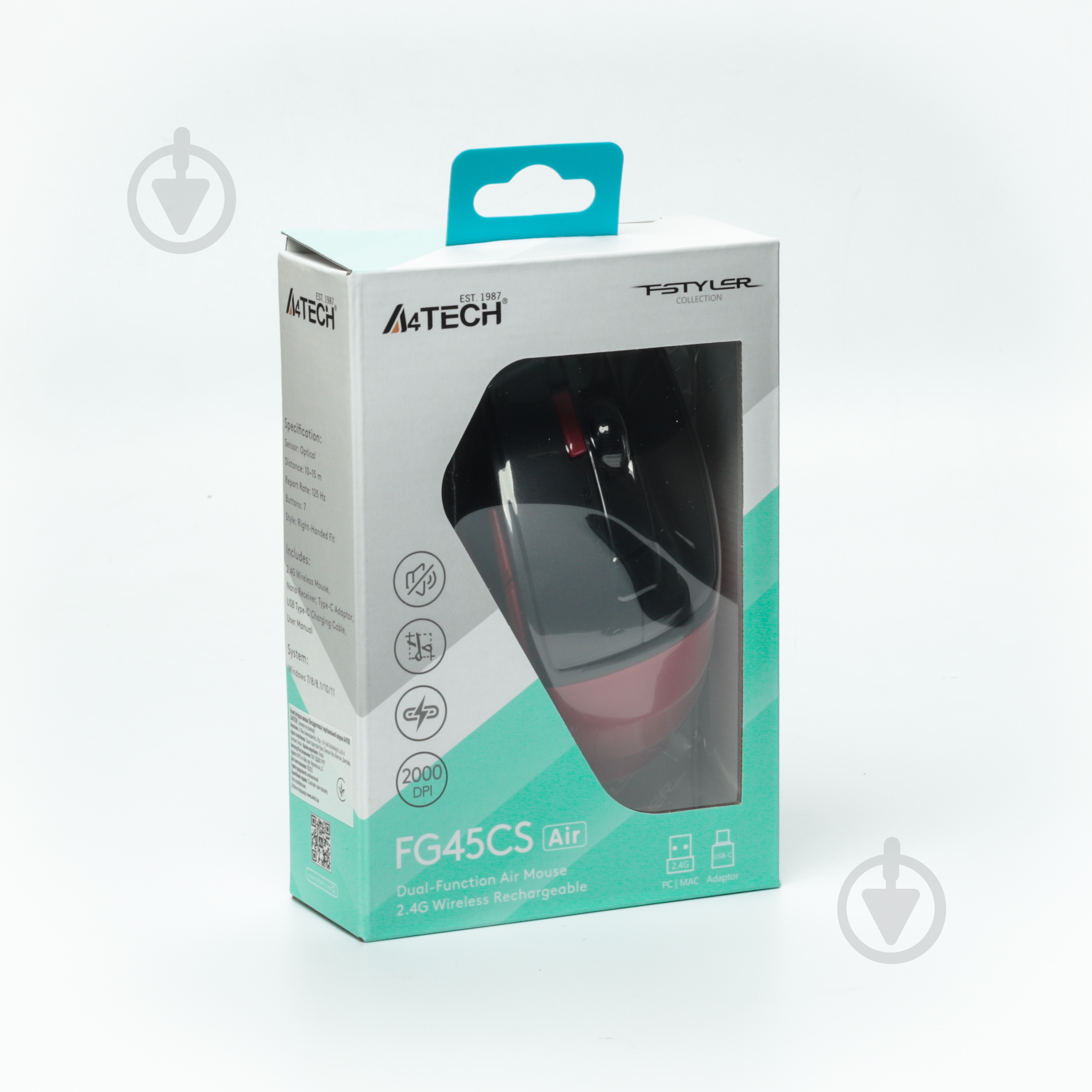 Мышка беспроводная A4Tech бесшумная, 2000 dpi black/red (FG45CS Air) - фото 8 Мышка беспроводная A4Tech бесшумная, 2000 dpi black/red (FG45CS Air) - фото 8