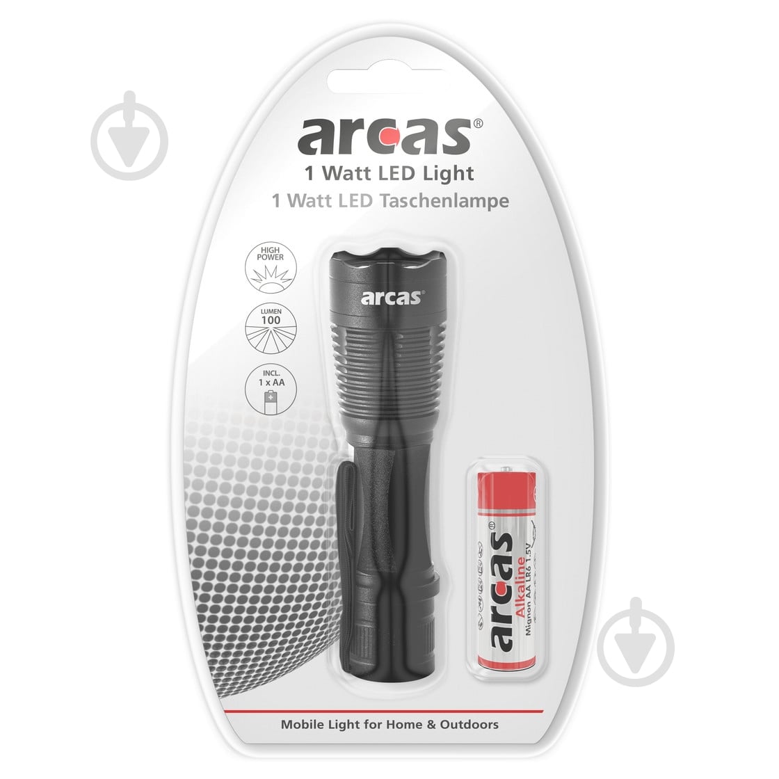 Фонарик Arcas 1W LED Aluminum Flashlight 1хR6 BP1 черный - фото 2 Фонарик Arcas 1W LED Aluminum Flashlight 1хR6 BP1 черный - фото 2