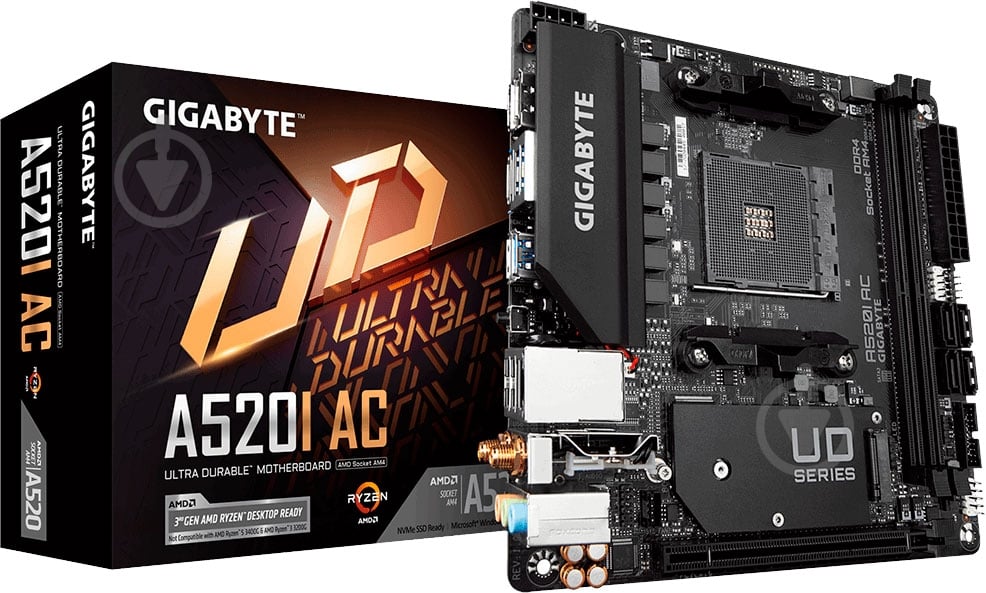 Материнская плата Gigabyte A520I AC (Socket AM4, AMD A520, mini ITX) - фото 1