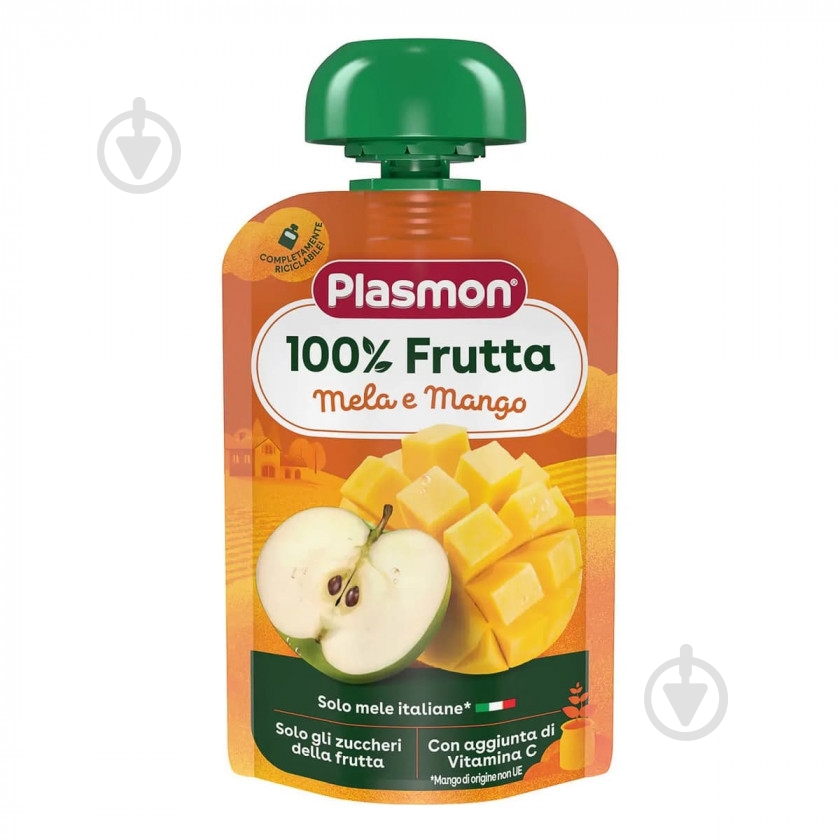 Пюре фруктове PLASMON Яблуко Манго Вітамін С 100 г - фото 1