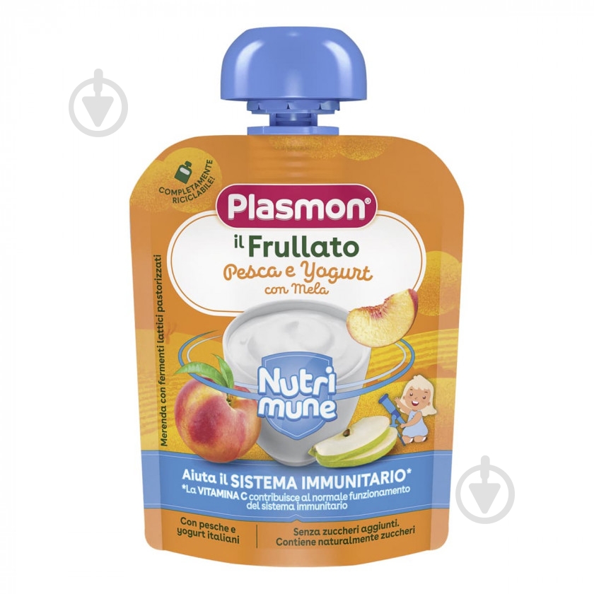 Пюре фруктове PLASMON Персик Яблуко Йогурт 85 г - фото 1