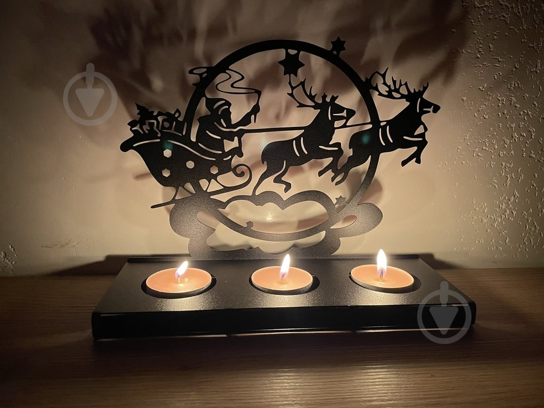 Подсвечник на 3 свечи «Санта на санях» черный - фото 3