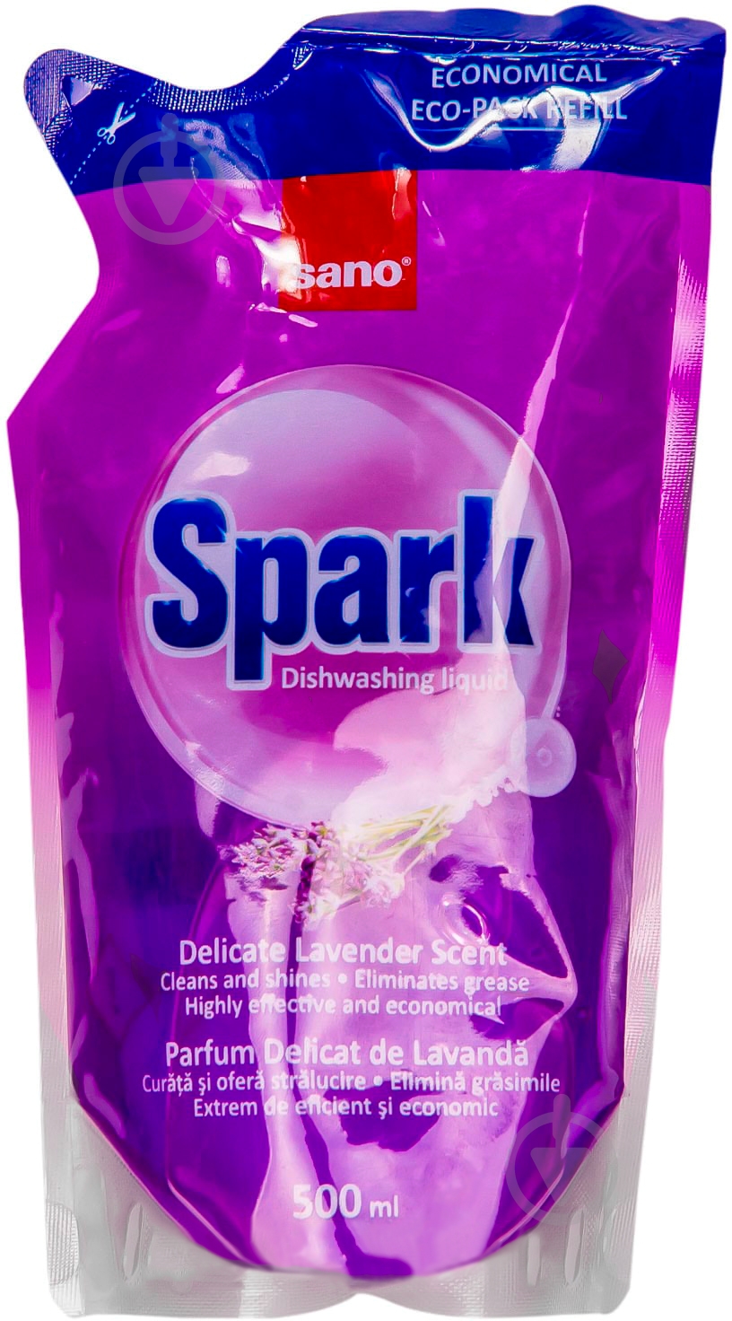 Средство для ручного мытья посуды Sano Spark Лаванда 0,5 л - фото 1 Средство для ручного мытья посуды Sano Spark Лаванда 0,5 л - фото 1