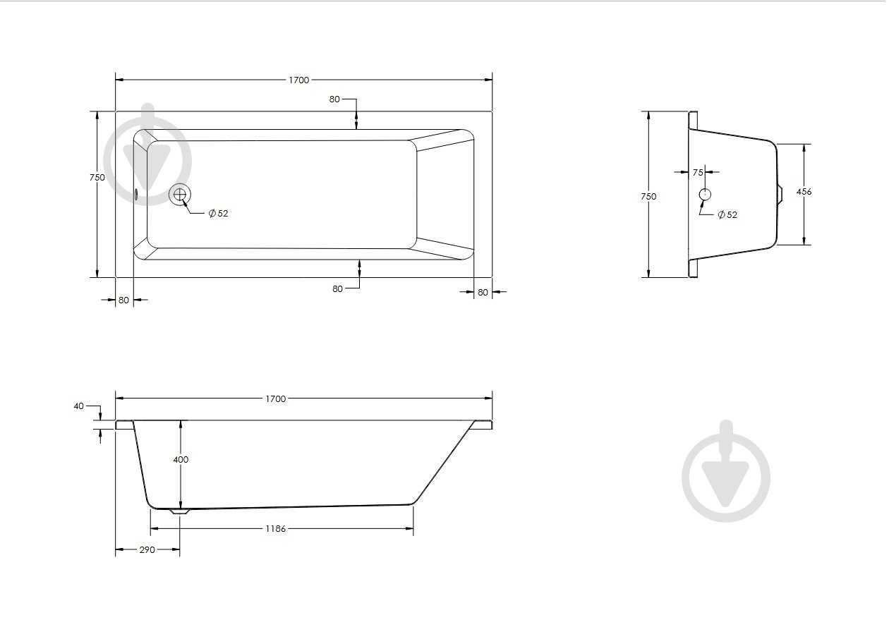 Ванна акриловая HES Neo 170х75 см с ножками - фото 6 Ванна акриловая HES Neo 170х75 см с ножками - фото 6