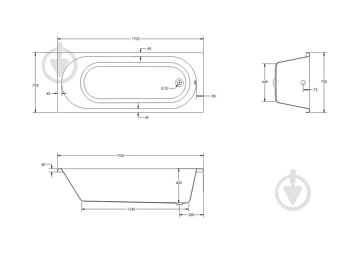 Ванна акриловая HES Evo 170х70 см с ножками - фото 6 Ванна акриловая HES Evo 170х70 см с ножками - фото 6