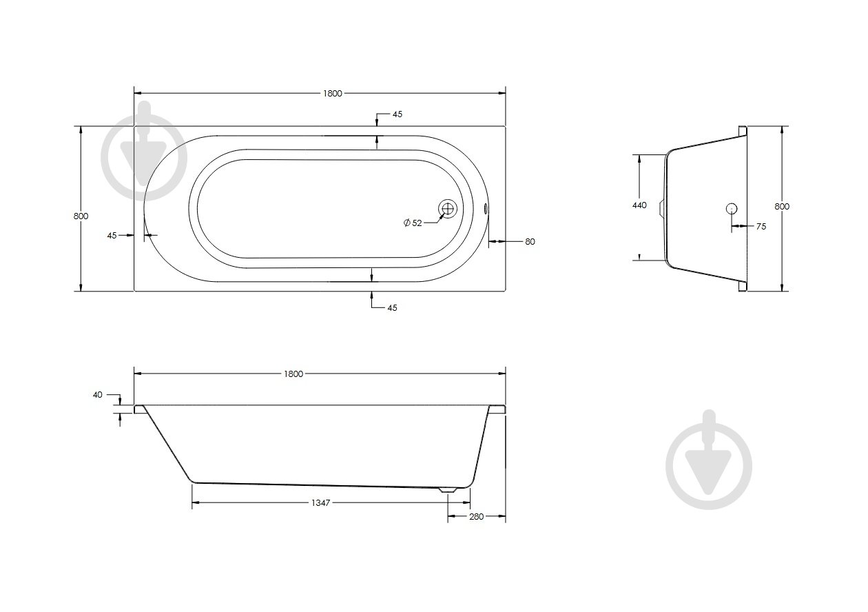 Ванна акриловая HES Evo Evo 180х80 см с ножками - фото 6 Ванна акриловая HES Evo Evo 180х80 см с ножками - фото 6