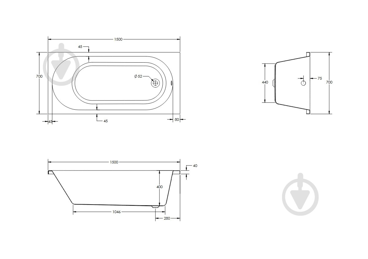 Ванна акриловая HES Evo 150х70 см с ножками - фото 4 Ванна акриловая HES Evo 150х70 см с ножками - фото 4
