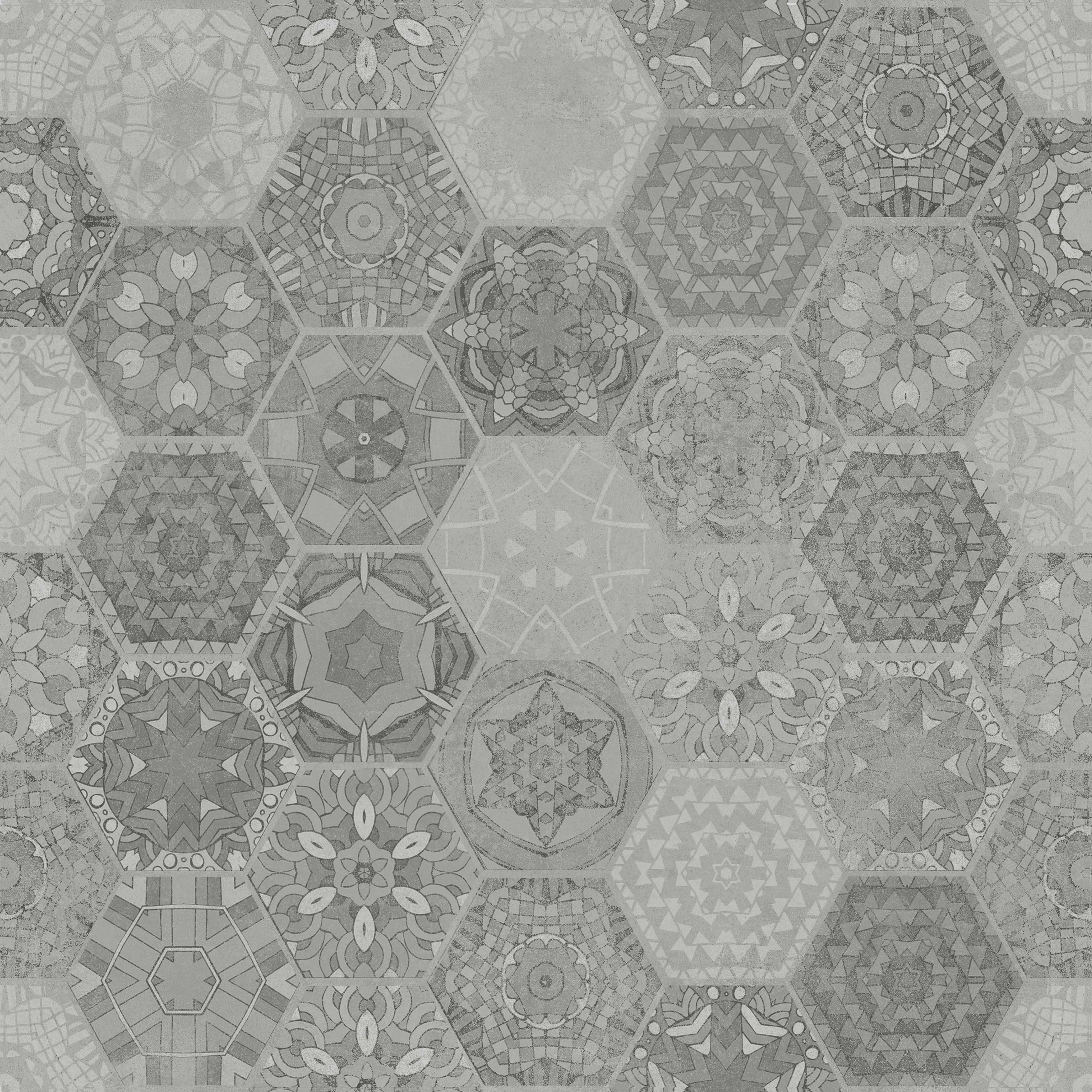Плитка Stargres Patchwork Нexagon Grey Rett 60x60 см - фото 2