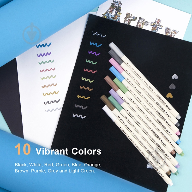 Набір маркерів Arrtx металевих 10 кольорів 20 шт. AMP-1500 LC302291 - фото 3