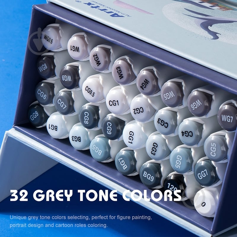 Набор маркеров Arrtx спиртовых Alp ASM-02GY 32 цвета серые оттенки LC302277 - фото 3 Набор маркеров Arrtx спиртовых Alp ASM-02GY 32 цвета серые оттенки LC302277 - фото 3