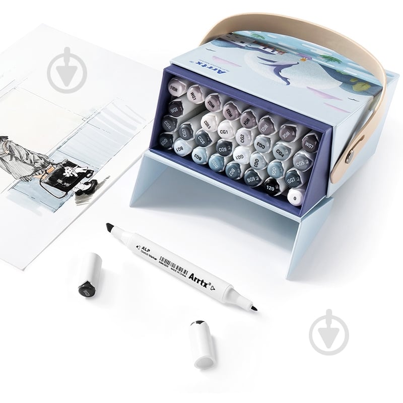 Набор маркеров Arrtx спиртовых Alp ASM-02GY 32 цвета серые оттенки LC302277 - фото 1 Набор маркеров Arrtx спиртовых Alp ASM-02GY 32 цвета серые оттенки LC302277 - фото 1