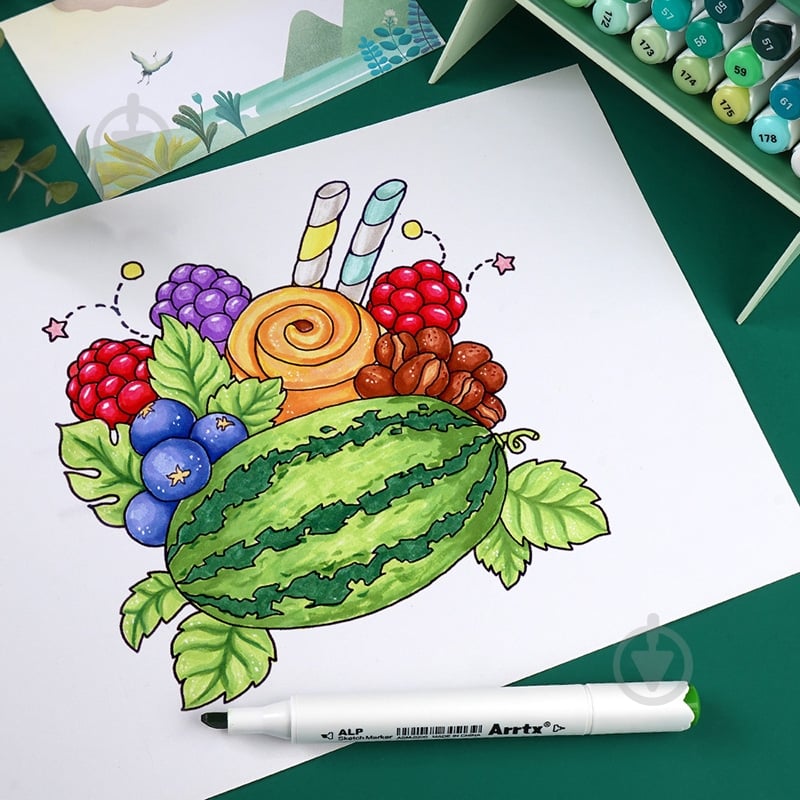 Набір маркерів Arrtx спиртових Alp ASM-02GN 24 кольору зелені відтінки зелений LC302246 - фото 9 Набір маркерів Arrtx спиртових Alp ASM-02GN 24 кольору зелені відтінки зелений LC302246 - фото 9