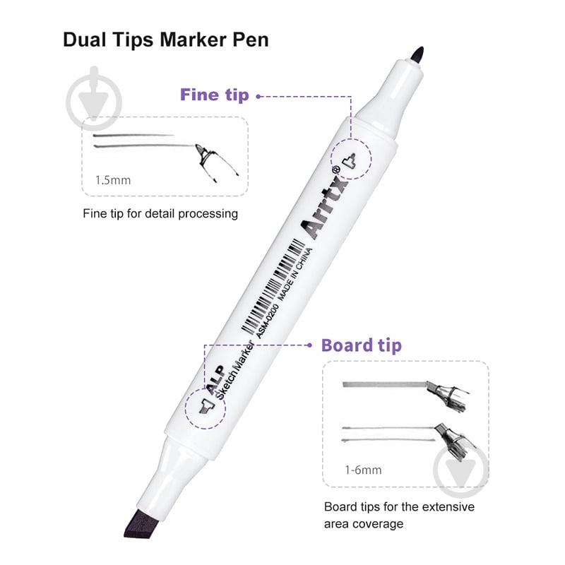 Набор маркеров Arrtx спиртовых Alp ASM-02PL 24 цвета фиолетовые оттенки LC302239 - фото 6