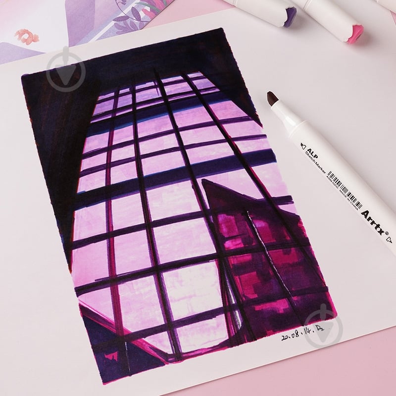 Набор маркеров Arrtx спиртовых Alp ASM-02PL 24 цвета фиолетовые оттенки LC302239 - фото 11