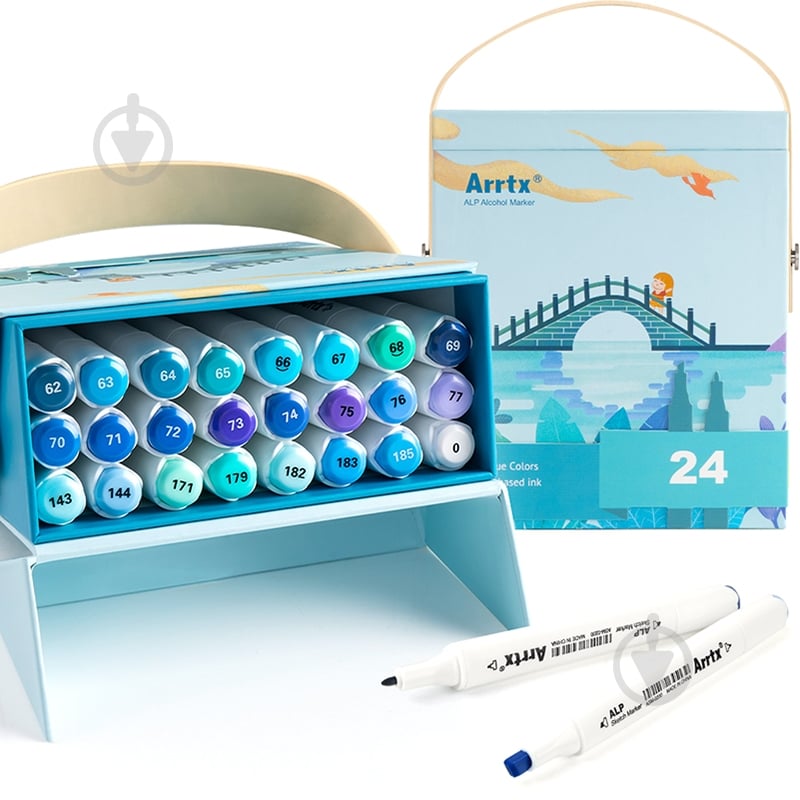 Набір маркерів Arrtx спиртових Alp ASM-02BU 24 кольору сині відтінки LC302215 - фото 1 Набір маркерів Arrtx спиртових Alp ASM-02BU 24 кольору сині відтінки LC302215 - фото 1