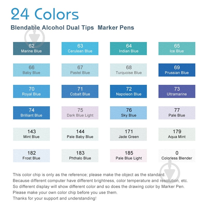 Набір маркерів Arrtx спиртових Alp ASM-02BU 24 кольору сині відтінки LC302215 - фото 2 Набір маркерів Arrtx спиртових Alp ASM-02BU 24 кольору сині відтінки LC302215 - фото 2