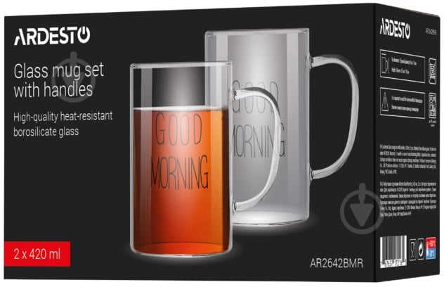 Набор чашек Ardesto Good Morning 420 мл 2 шт. прозрачный AR2642BMR - фото 7 Набор чашек Ardesto Good Morning 420 мл 2 шт. прозрачный AR2642BMR - фото 7