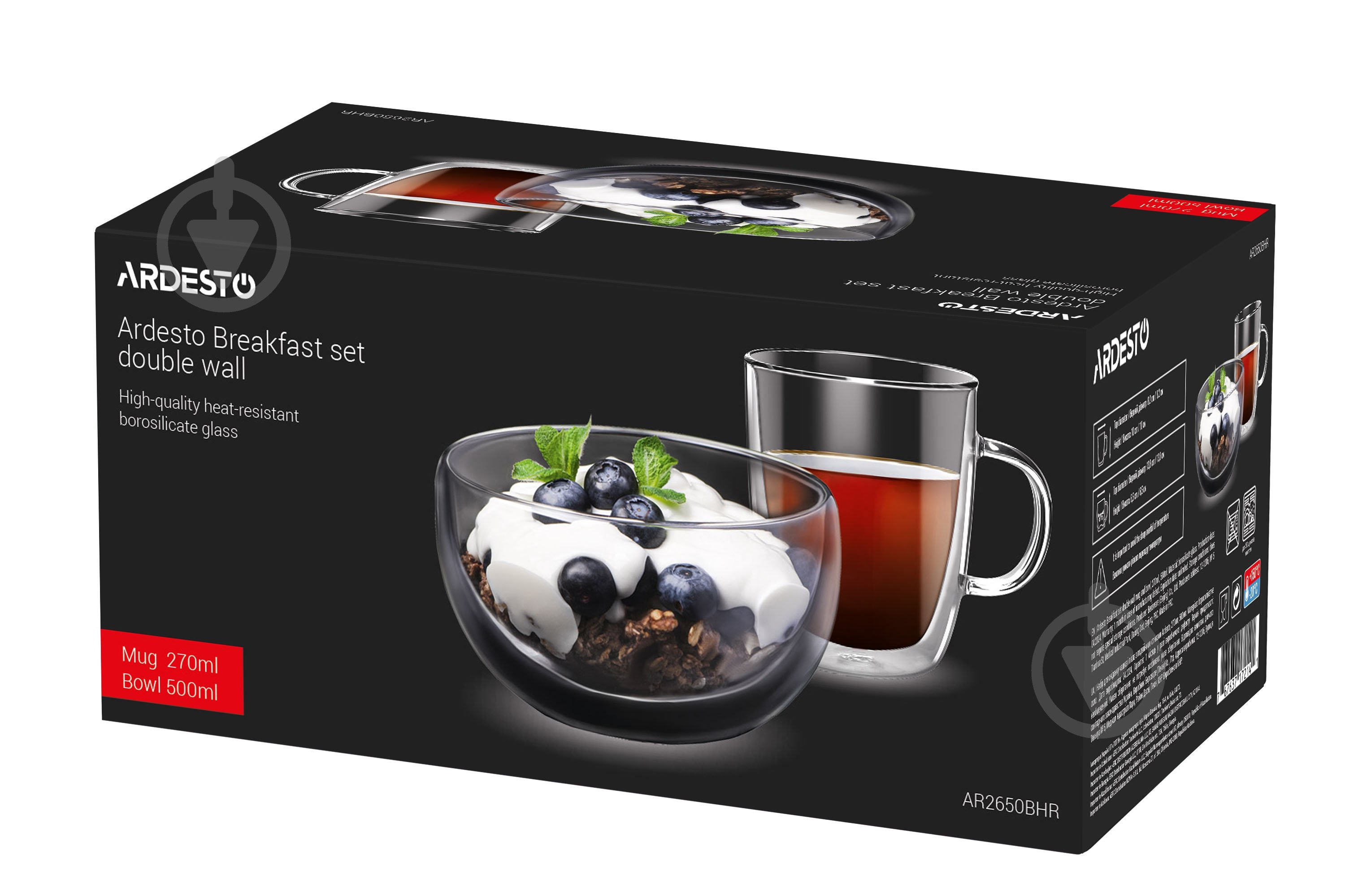 Набор для завтрака Ardesto чашка 270 мл и пиала 500 мл прозрачный AR2650BHR - фото 2 Набор для завтрака Ardesto чашка 270 мл и пиала 500 мл прозрачный AR2650BHR - фото 2