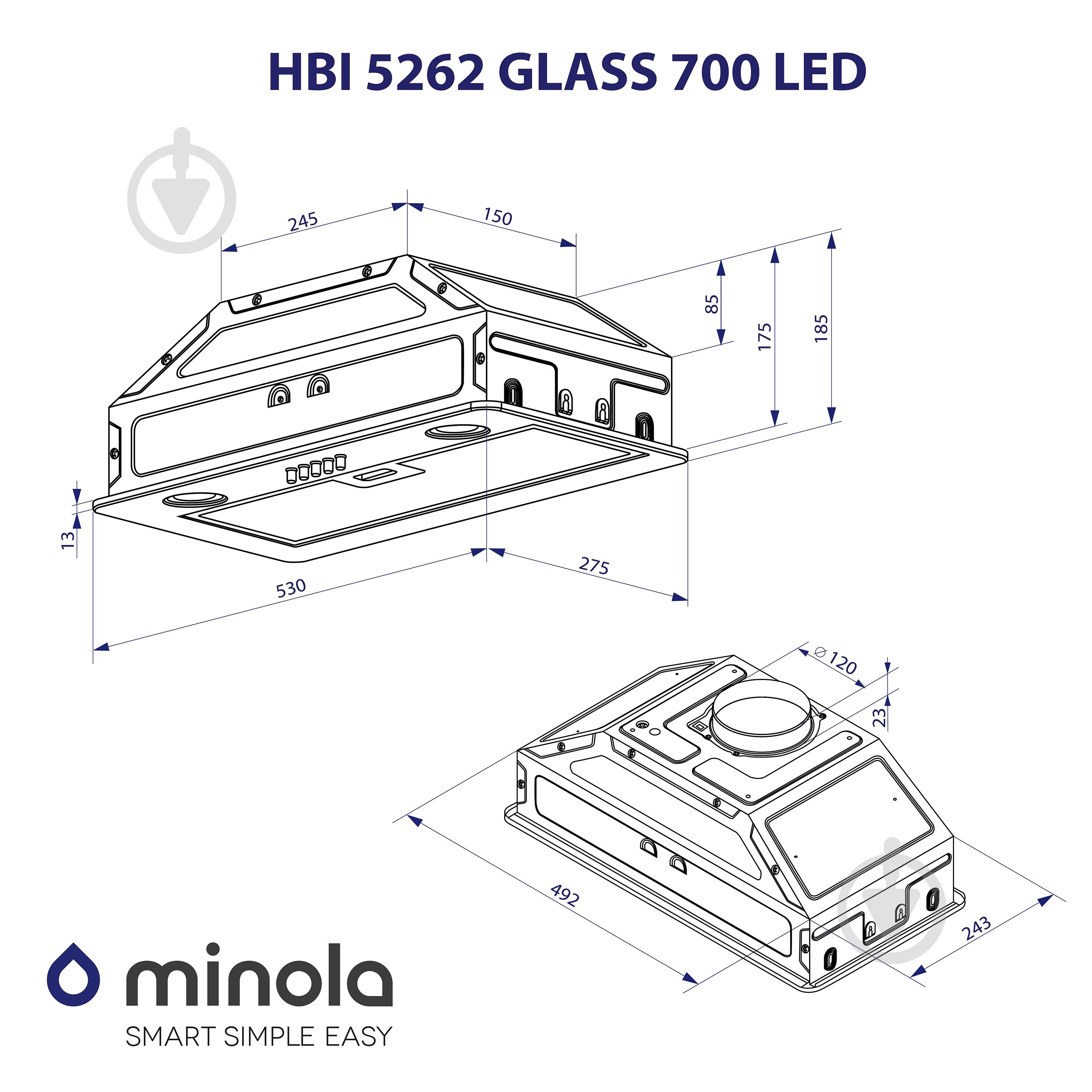 Витяжка Minola HBI 5262 WH GLASS 700 LED повновбудовувана - фото 10