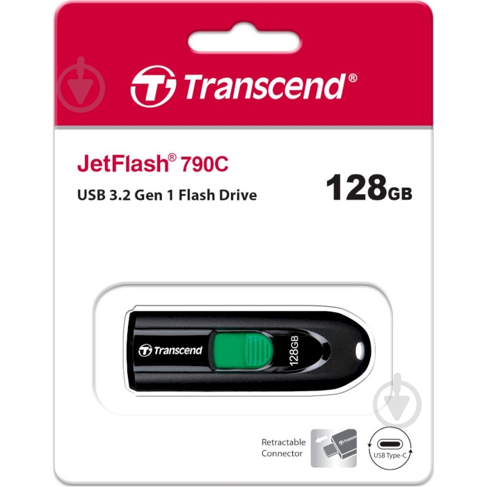 Флеш-память USB Transcend JetFlash 128 ГБ USB Type-C black (TS128GJF790C) - фото 7