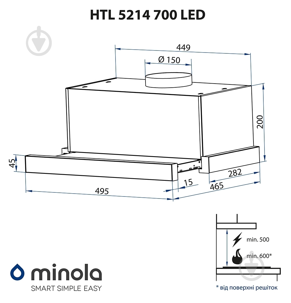Вытяжка Minola HTL 5214 BLF 700 LED телескопическая - фото 10