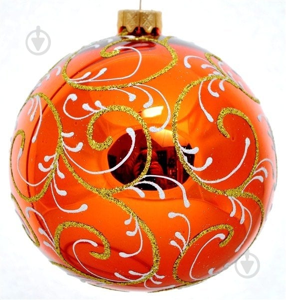 Куля ялинкова Візерунок новорічний d 85 мм помаранчевий 4820001023886 - фото 1 Куля ялинкова Візерунок новорічний d 85 мм помаранчевий 4820001023886 - фото 1