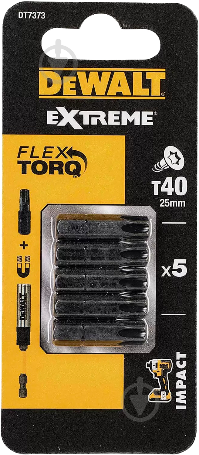 Набор бит DeWalt Impact Torsion Torx T40 L=25 мм 5 шт. DT7373 - фото 2 Набор бит DeWalt Impact Torsion Torx T40 L=25 мм 5 шт. DT7373 - фото 2