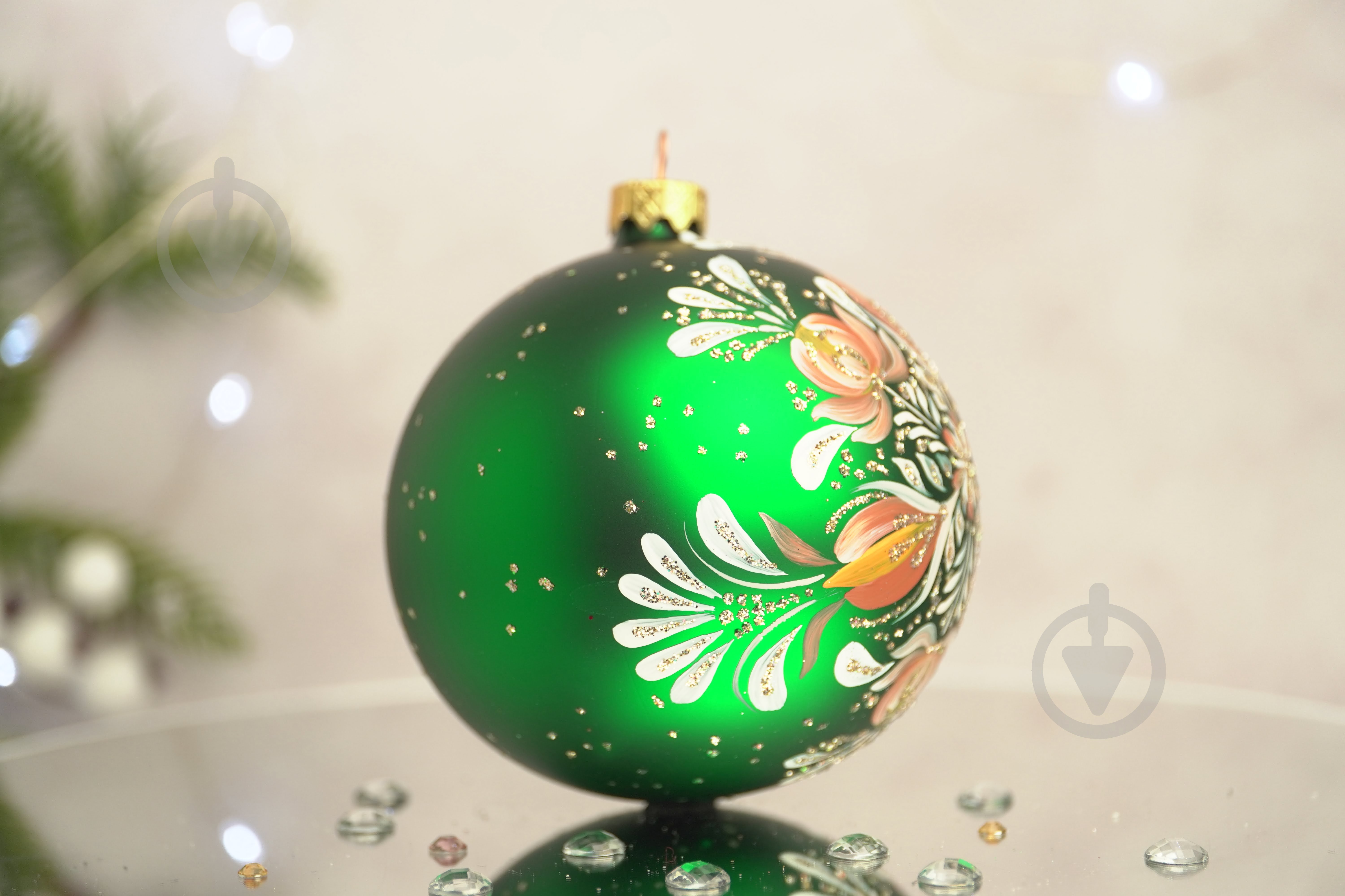 Куля ялинкова Квіткова крижинка d 100 мм зелений 4820001154337 - фото 2 Куля ялинкова Квіткова крижинка d 100 мм зелений 4820001154337 - фото 2