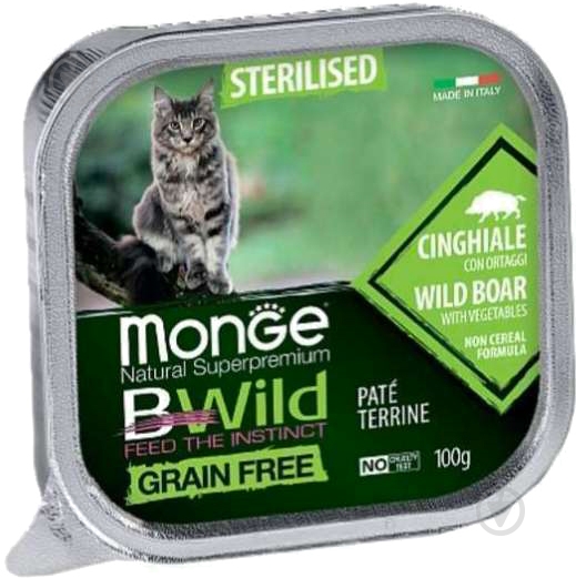 Корм для котів Monge BWild Grain Free Wet Sterilised беззерновий кабан із овочами 100 г - фото 1