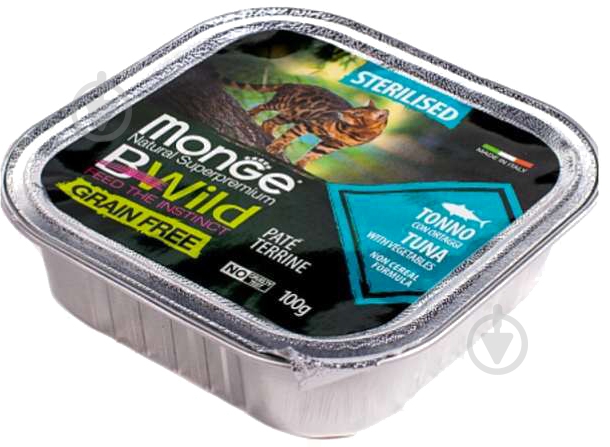 Корм для котів Monge BWild Grain Free Wet Sterilised беззерновий тунець з овочами 100 г - фото 2 Корм для котів Monge BWild Grain Free Wet Sterilised беззерновий тунець з овочами 100 г - фото 2