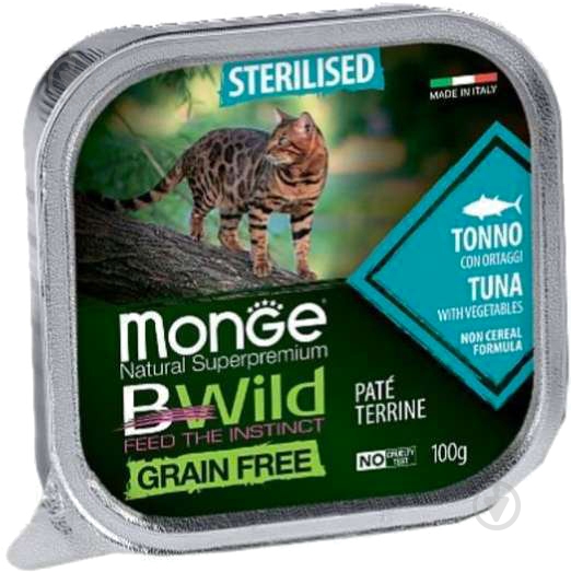 Корм для котів Monge BWild Grain Free Wet Sterilised беззерновий тунець з овочами 100 г - фото 1 Корм для котів Monge BWild Grain Free Wet Sterilised беззерновий тунець з овочами 100 г - фото 1