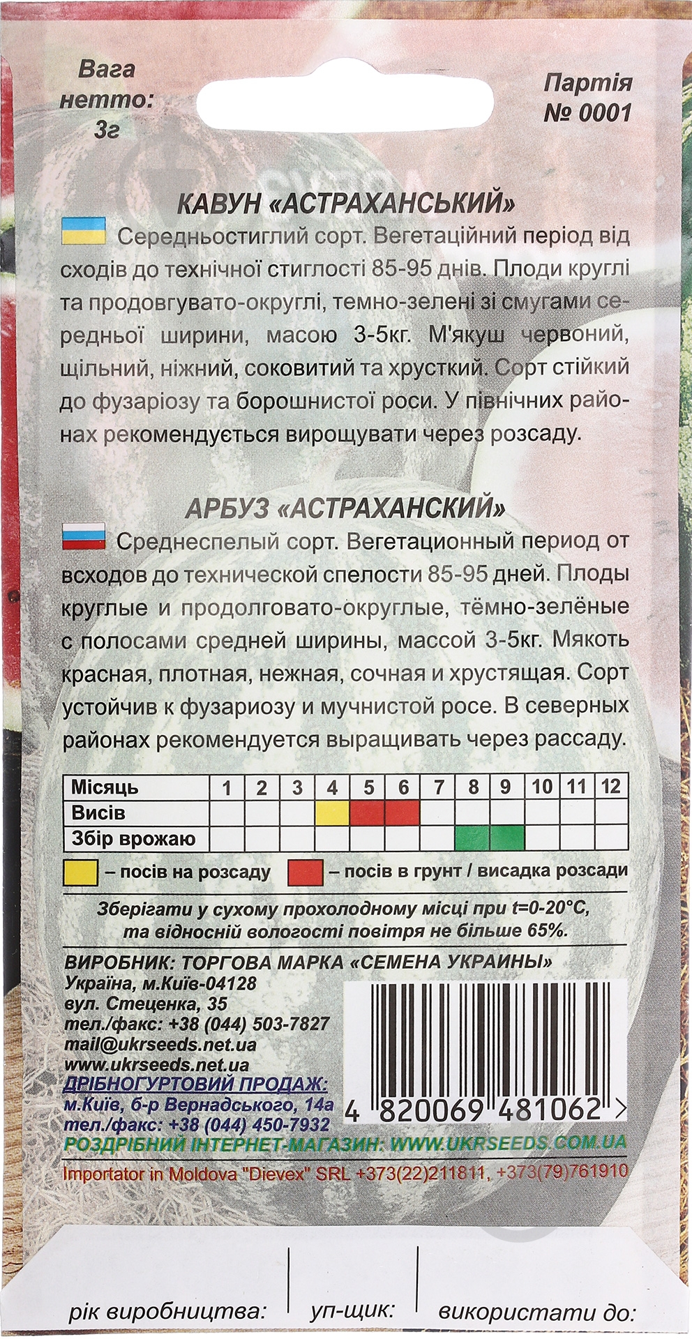 Семена арбуз Астраханский 3 г Насіння України - фото 2
