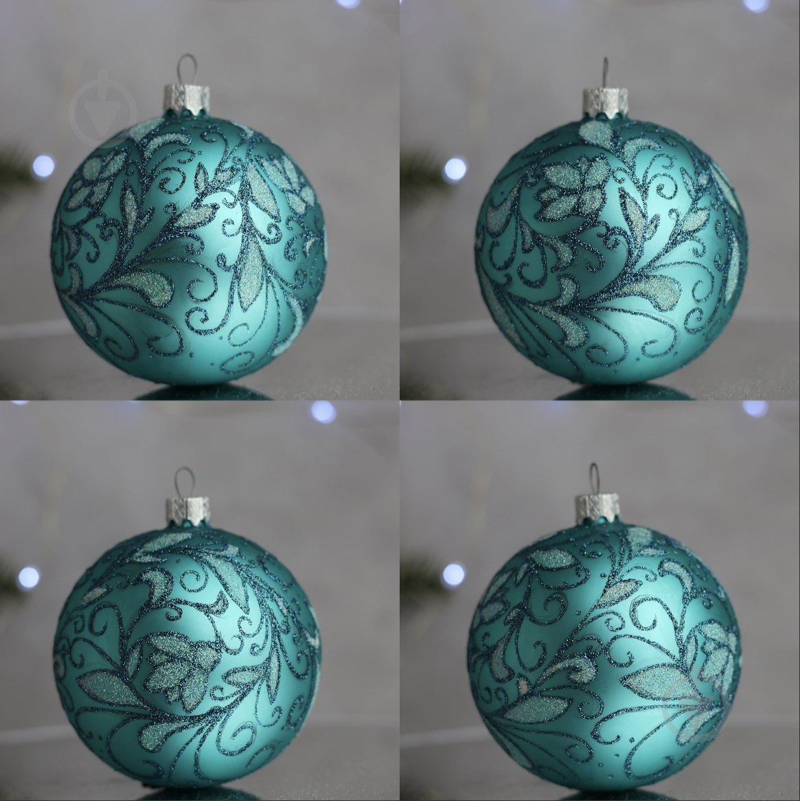 Шар елочный Зимний узор d 85 мм бирюзовый 4820001154474 - фото 11