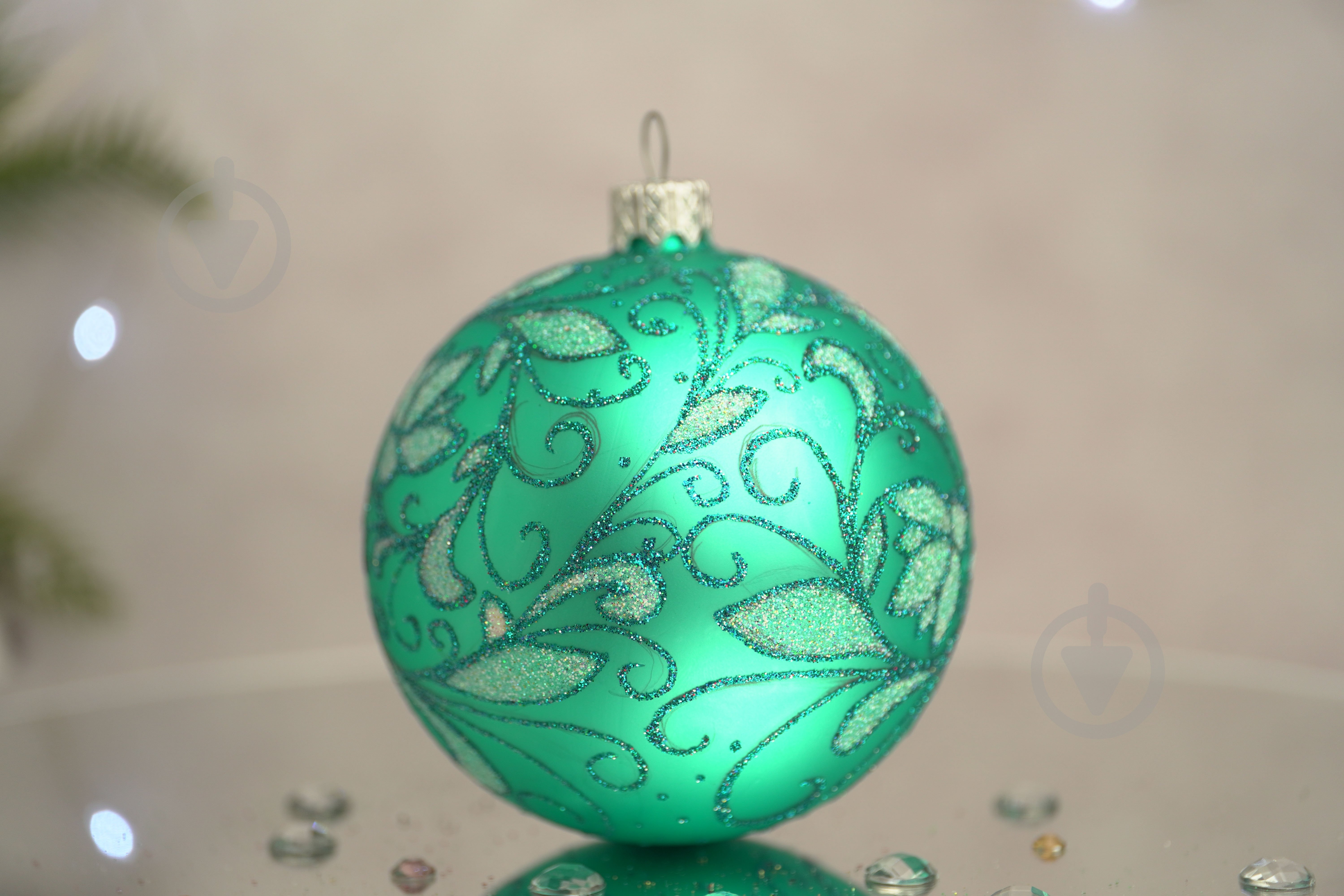 Шар елочный Зимний узор d 85 мм бирюзовый 4820001154474 - фото 5