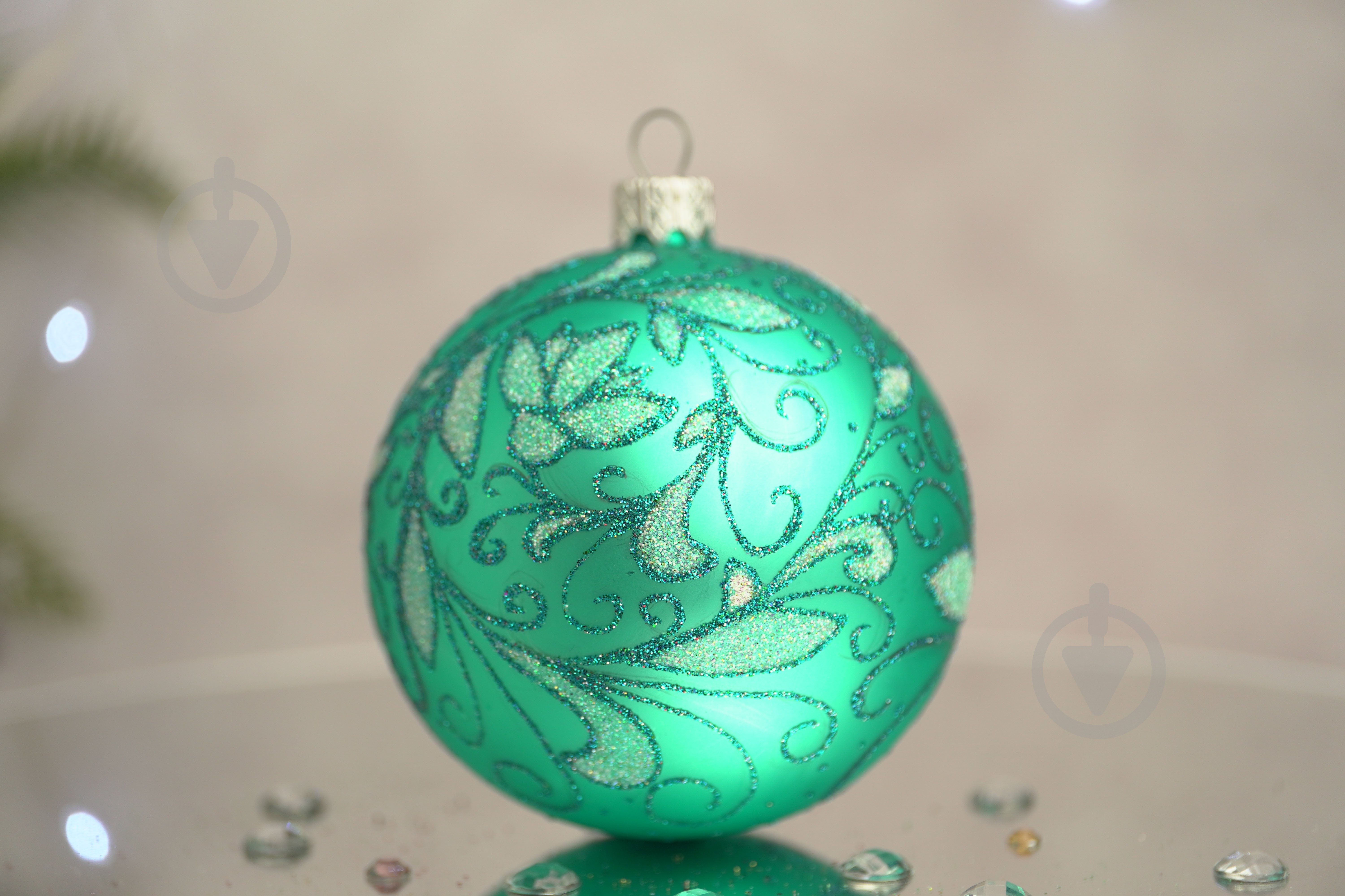 Шар елочный Зимний узор d 85 мм бирюзовый 4820001154474 - фото 7