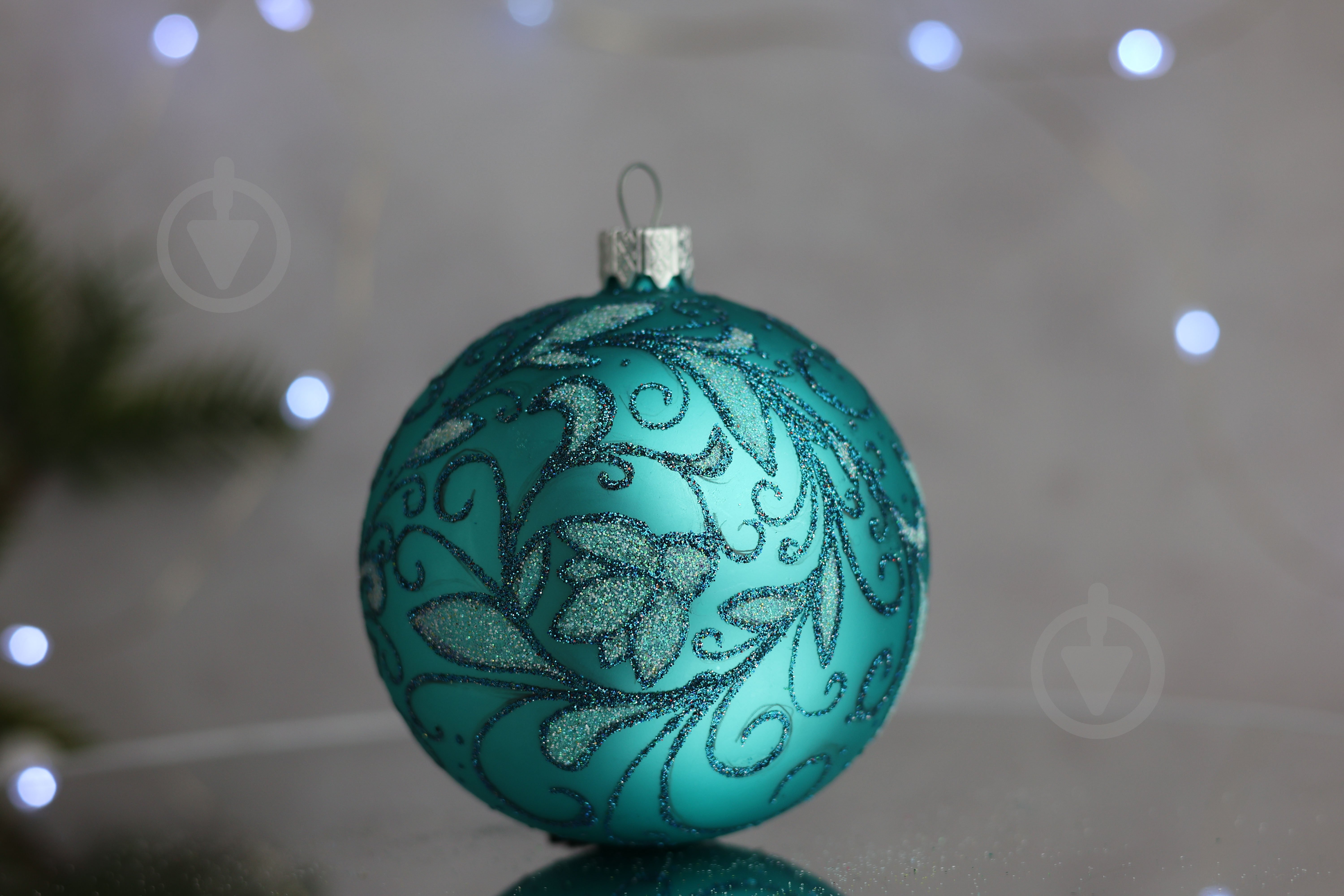 Шар елочный Зимний узор d 85 мм бирюзовый 4820001154474 - фото 2