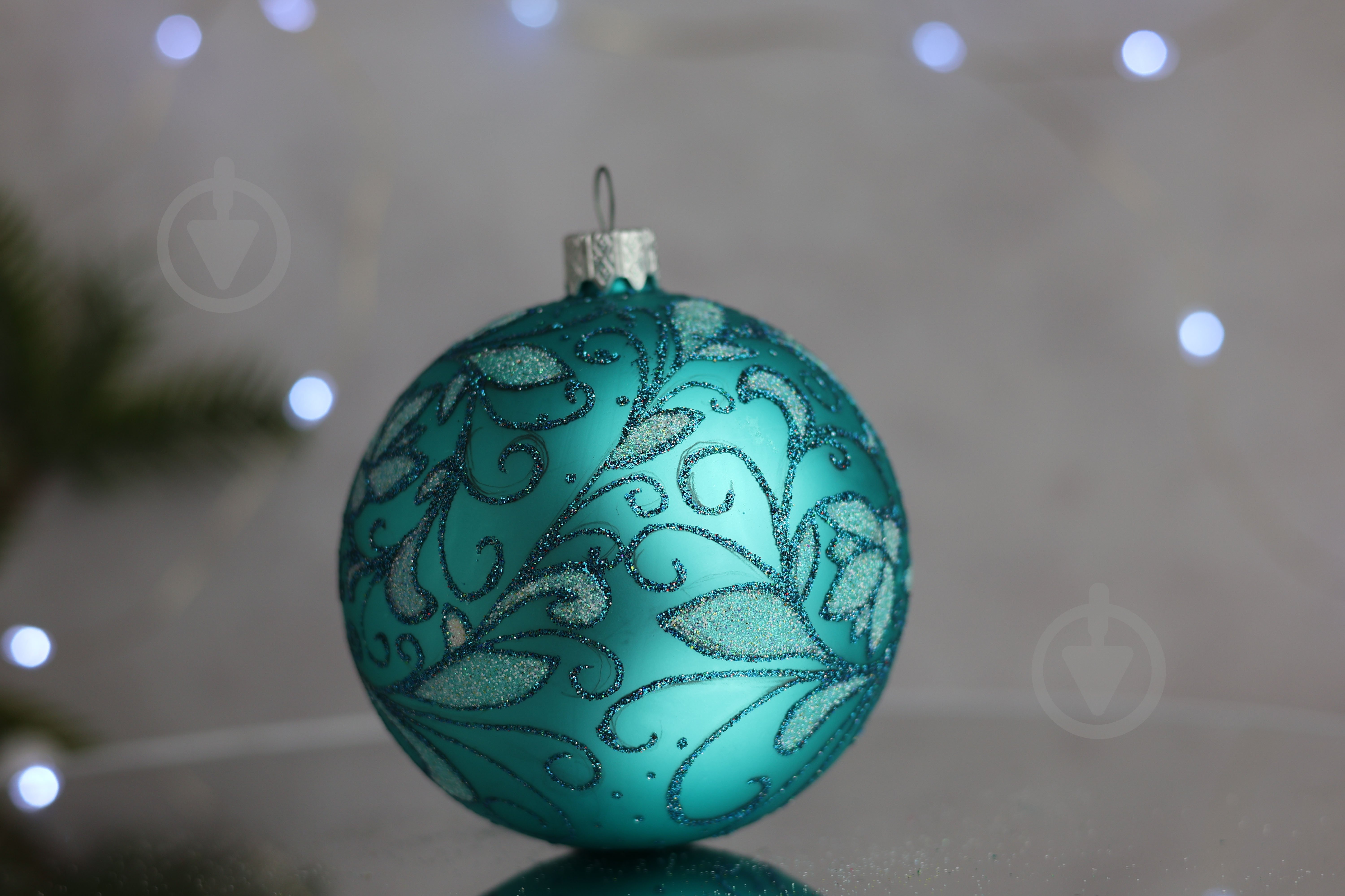 Шар елочный Зимний узор d 85 мм бирюзовый 4820001154474 - фото 4
