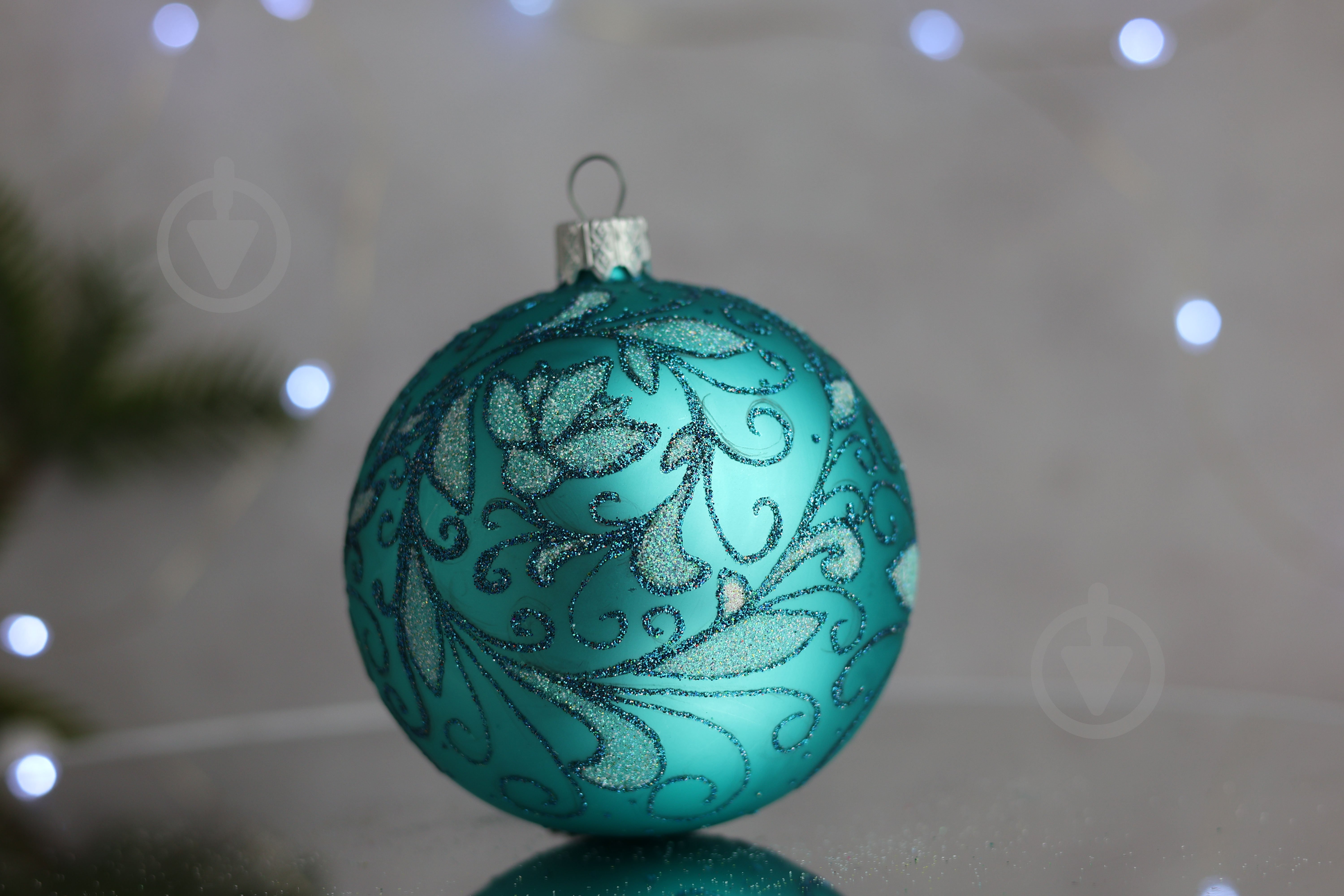 Шар елочный Зимний узор d 85 мм бирюзовый 4820001154474 - фото 6