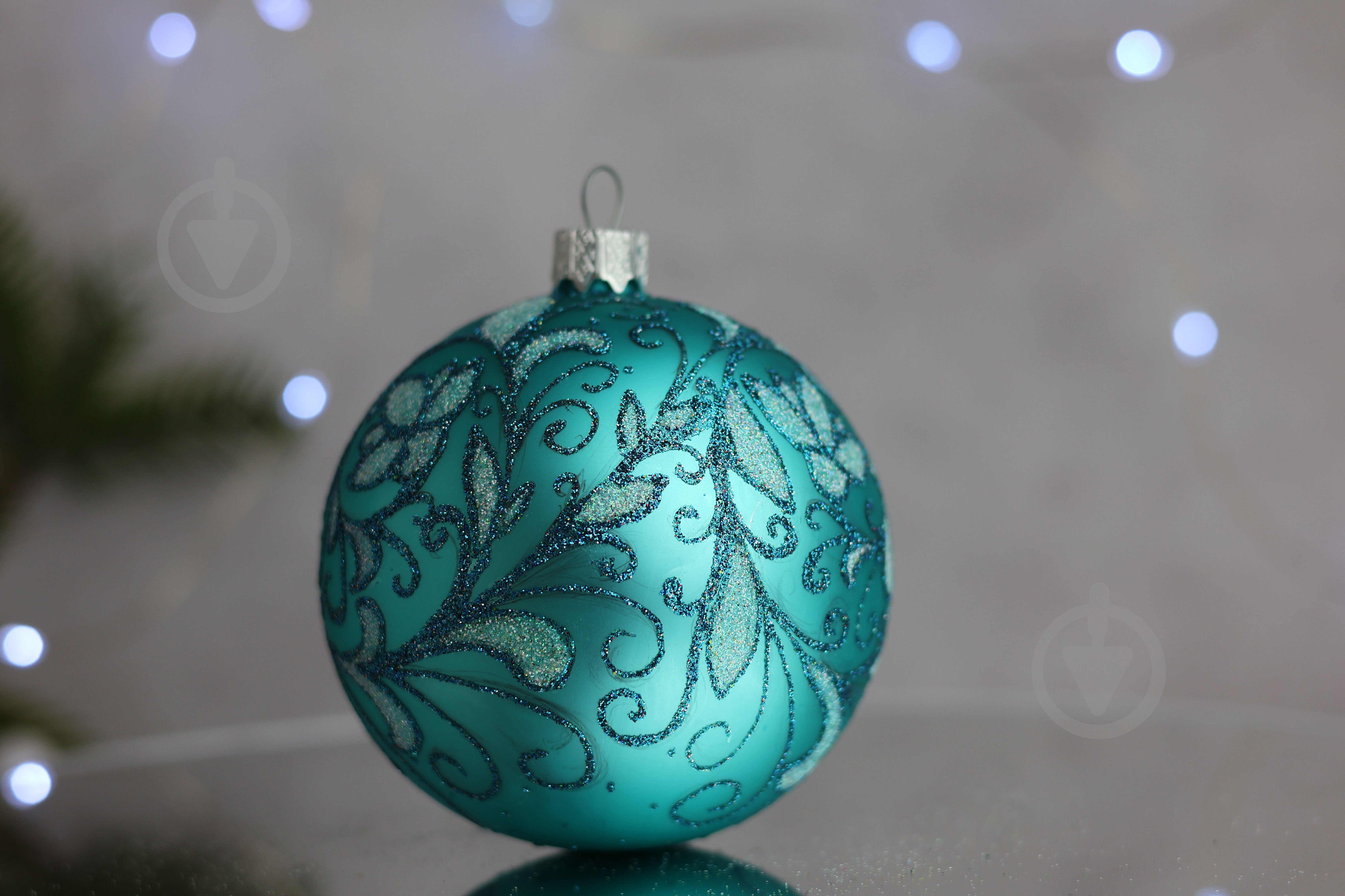 Шар елочный Зимний узор d 85 мм бирюзовый 4820001154474 - фото 8