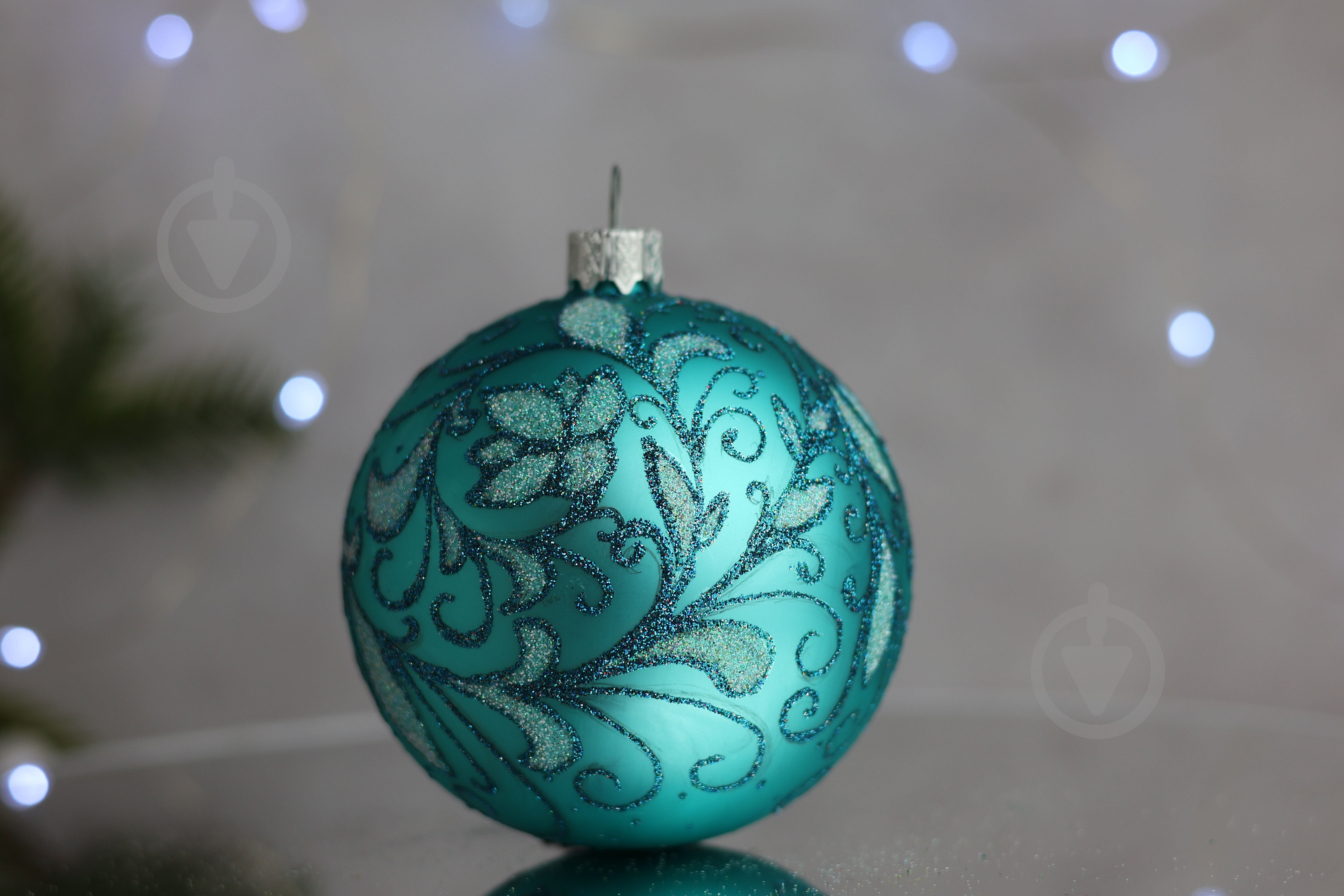 Шар елочный Зимний узор d 85 мм бирюзовый 4820001154474 - фото 9