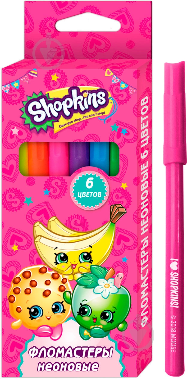 Фломастеры Shopkins неон 6 шт. 120296 Перо - фото 1