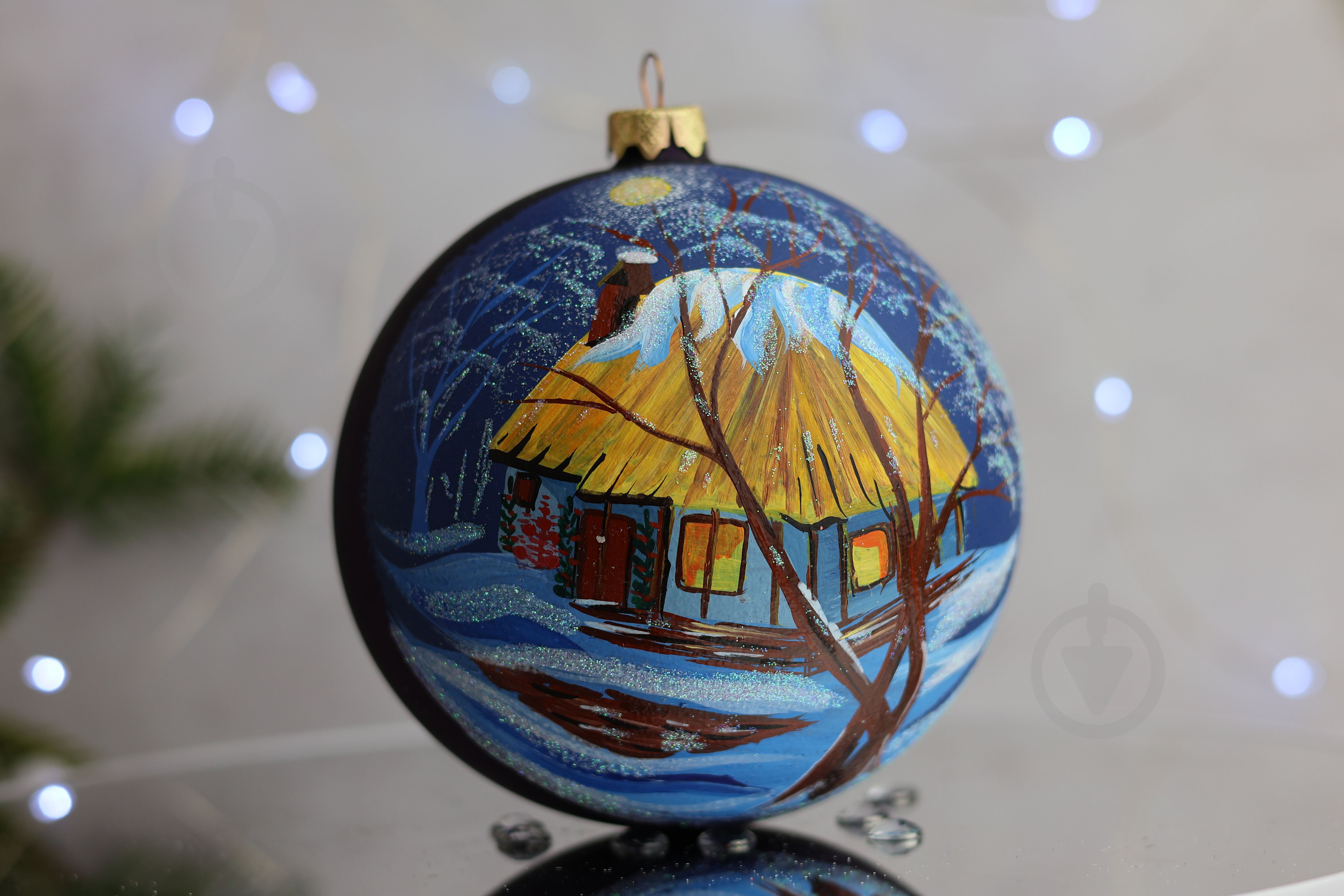 Куля ялинкова Ніч в українському селі d 120 мм синій 4820001112368 - фото 1 Куля ялинкова Ніч в українському селі d 120 мм синій 4820001112368 - фото 1