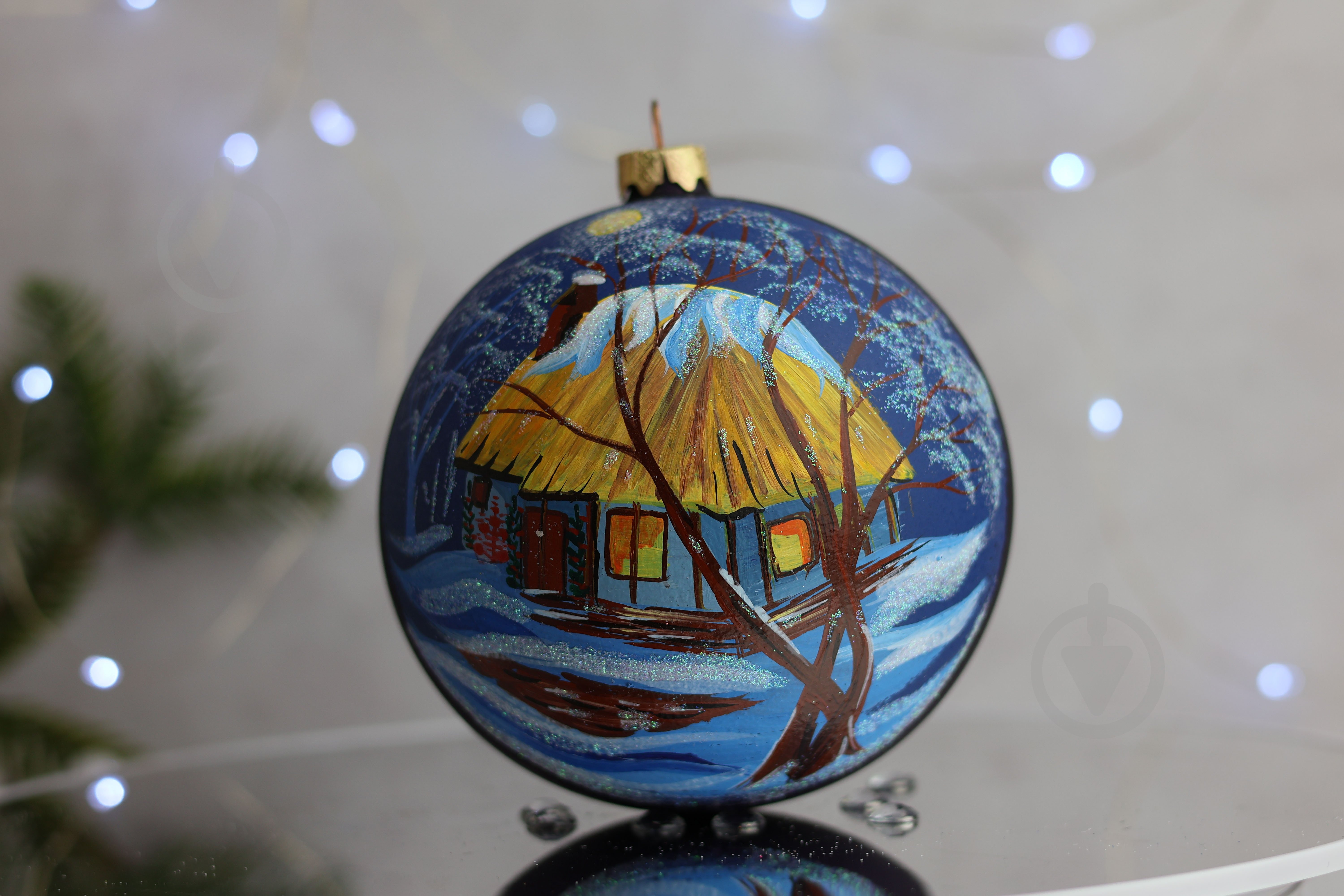 Куля ялинкова Ніч в українському селі d 120 мм синій 4820001112368 - фото 2 Куля ялинкова Ніч в українському селі d 120 мм синій 4820001112368 - фото 2