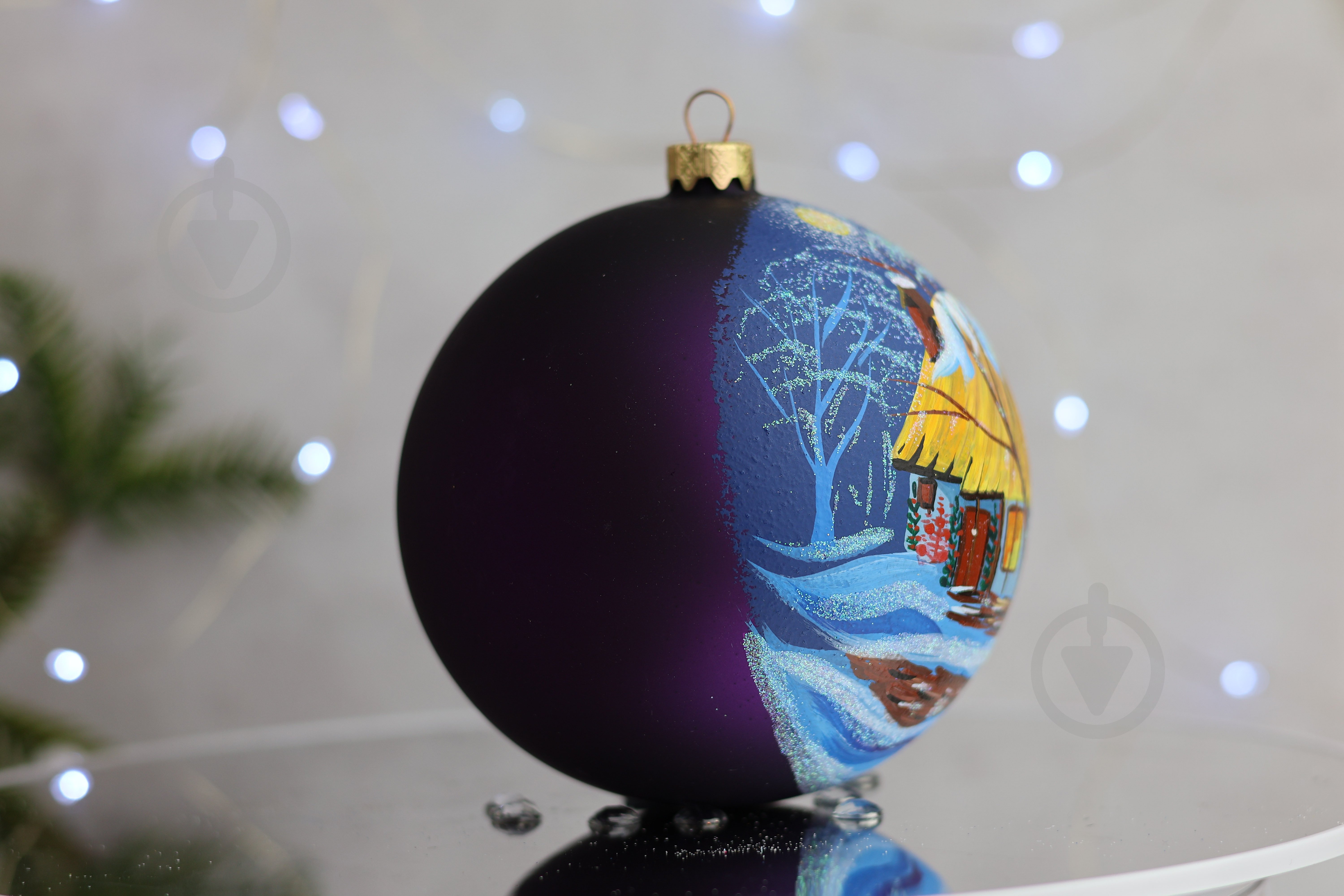 Куля ялинкова Ніч в українському селі d 120 мм синій 4820001112368 - фото 3 Куля ялинкова Ніч в українському селі d 120 мм синій 4820001112368 - фото 3