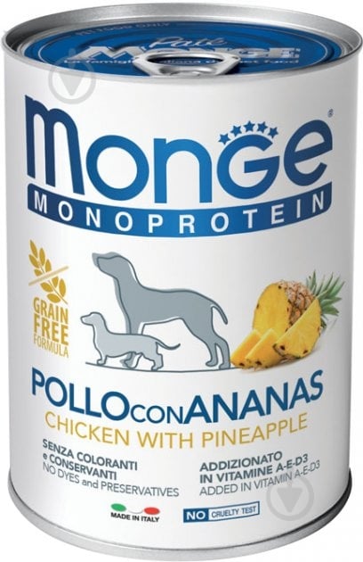 Корм вологий для собак для усіх порід Monge fruit monopr курка з ананасом 400 г - фото 1