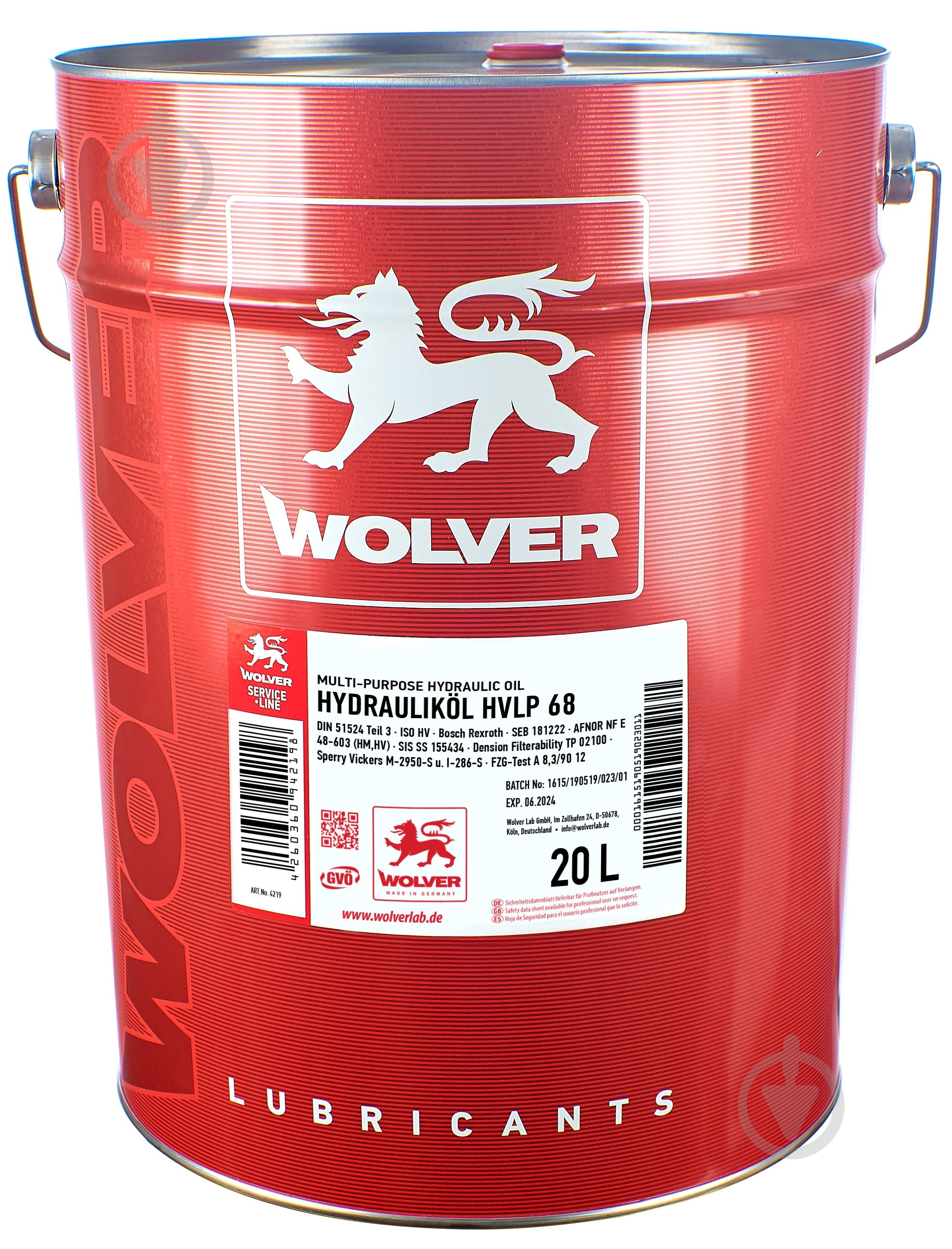 Масло гидравлическое Wolver Hydrauliköl HVLP 68 20 л - фото 1