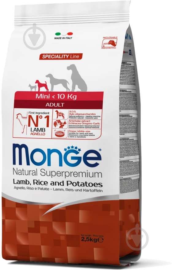 Корм сухий для малих порід Monge Mini Adult ягня, рис та картопля (70006064) 15 кг - фото 1