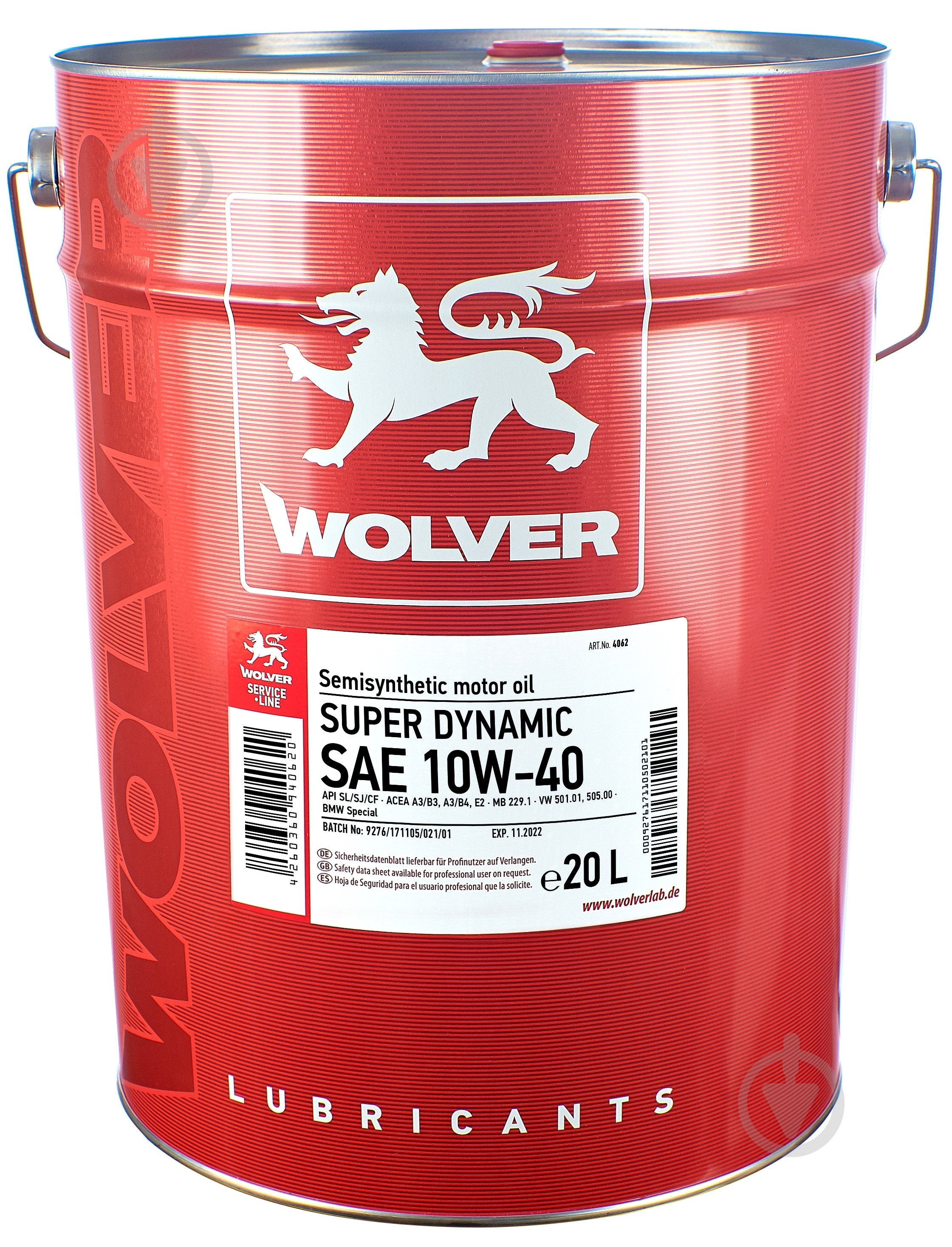 Моторное масло полусинтетическое Wolver Super Dynamic 10W-40 20 л - фото 1